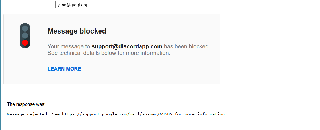 Discord email rejection